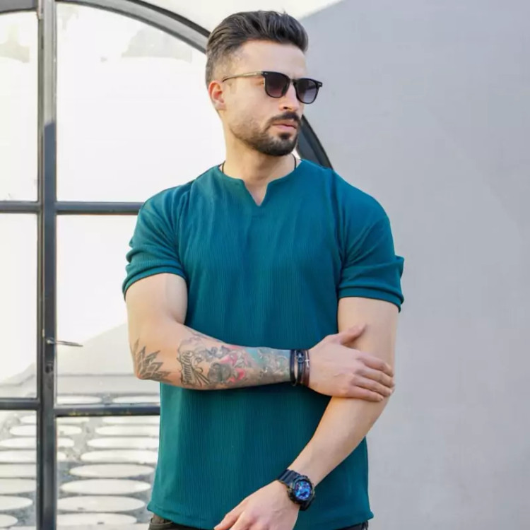 تیشرت یقه کوبایی مراکشی سبز