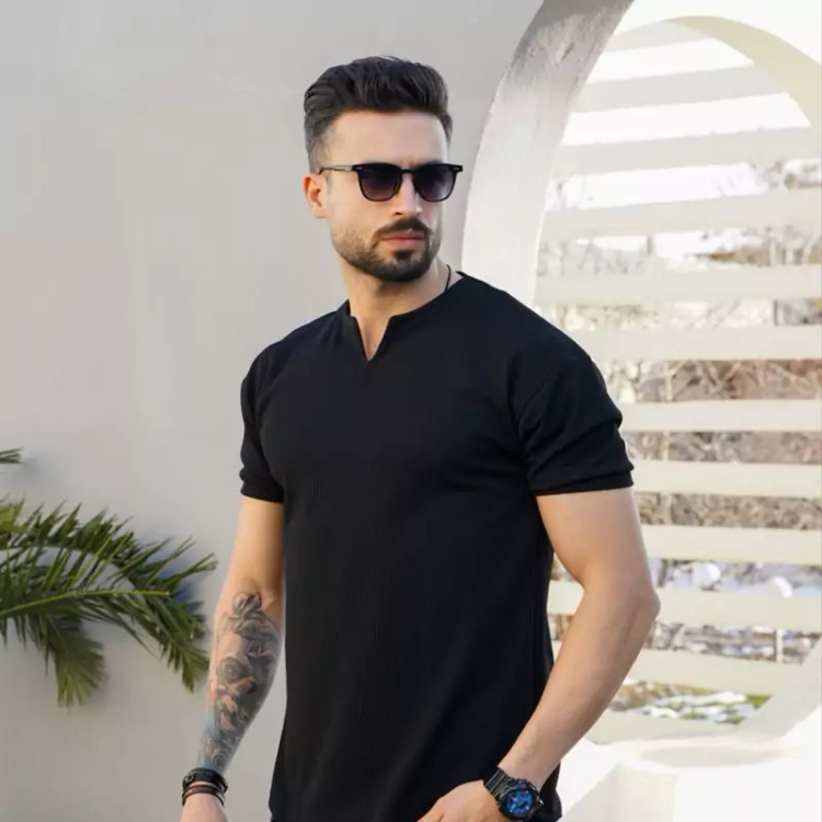 خرید تیشرت یقه کوبایی خنک مشکی