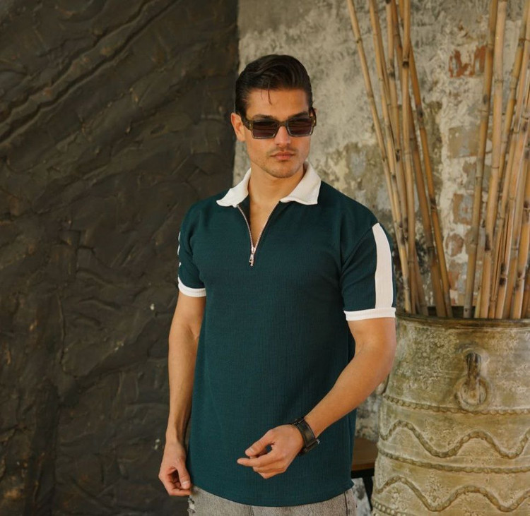 تیشرت نیم زیپ سبز کله غازی