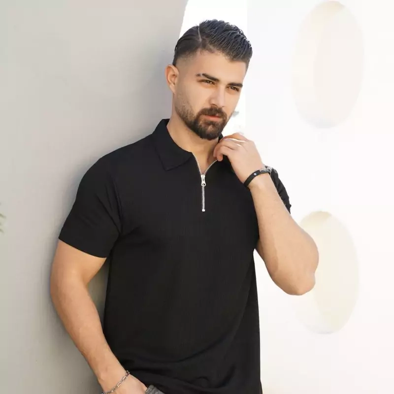 خرید تیشرت مردانه یقه دار  نیم زیپ