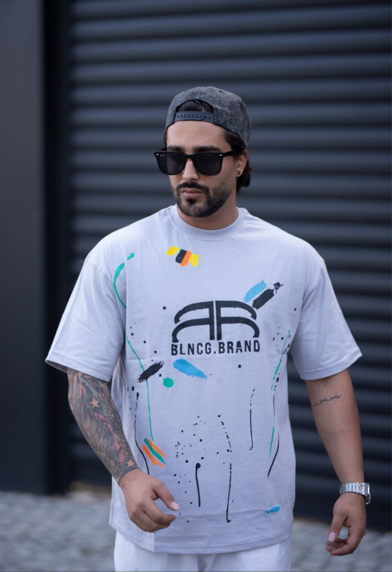 تیشرت مردانه باکسی طرح بالنسیناگا - رنگ طوسی، جنس پنبه مرغوب، ارسال فوری