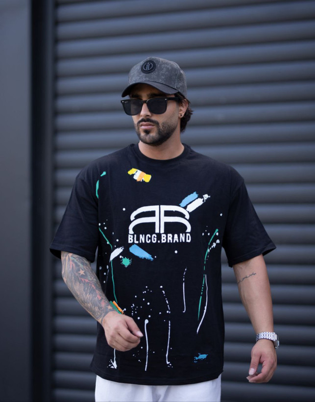 تیشرت باکسی مردانه طرح بالنسیناگا - رنگ مشکی با چاپ DTF، جنس 100% پنبه نخی، قواره آزاد