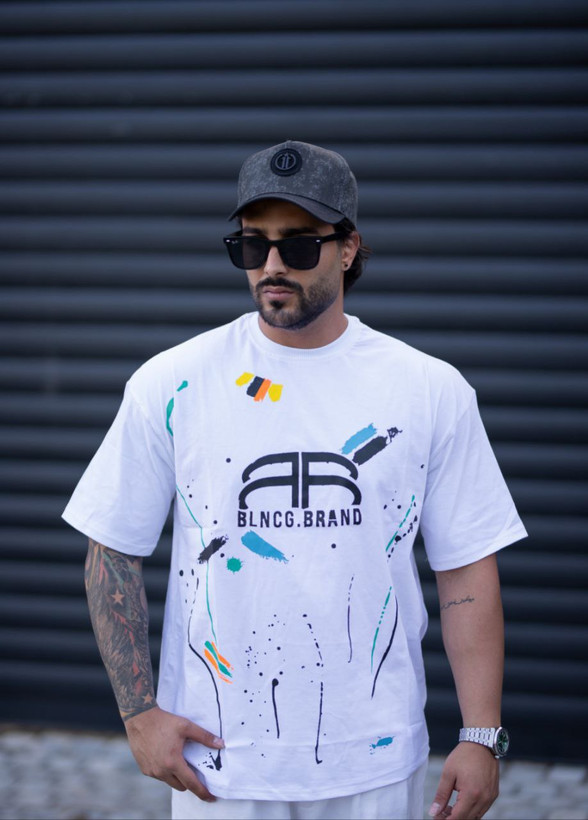 تیشرت طرح بالنسیناگا مدل آبرنگ - رنگ سفید با چاپ DTF، پارچه نخی ضدحساسیت، سایز XXL تا XXXXL