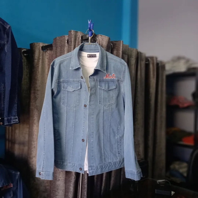 کاپشن جین اسپرت سنگشور شده آبی سیر