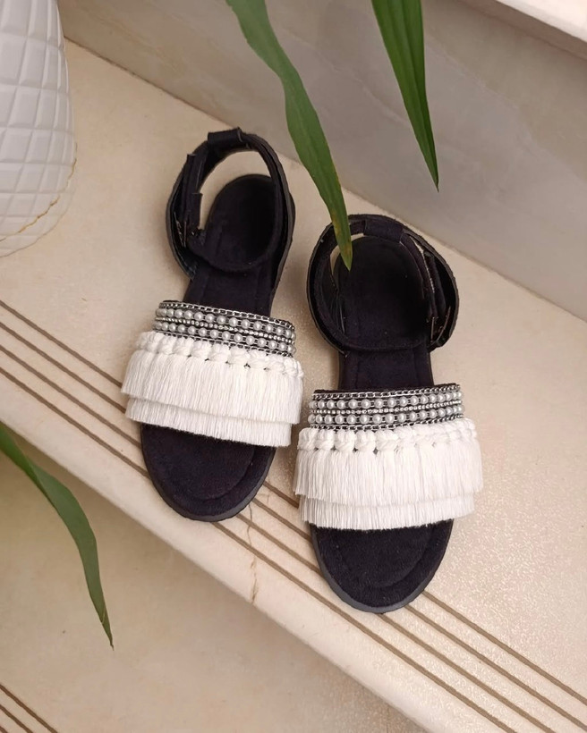 صندل مجلسی مکرومه مشکی سفید