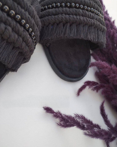 خرید صندل مکرومه با مروارد مشکی