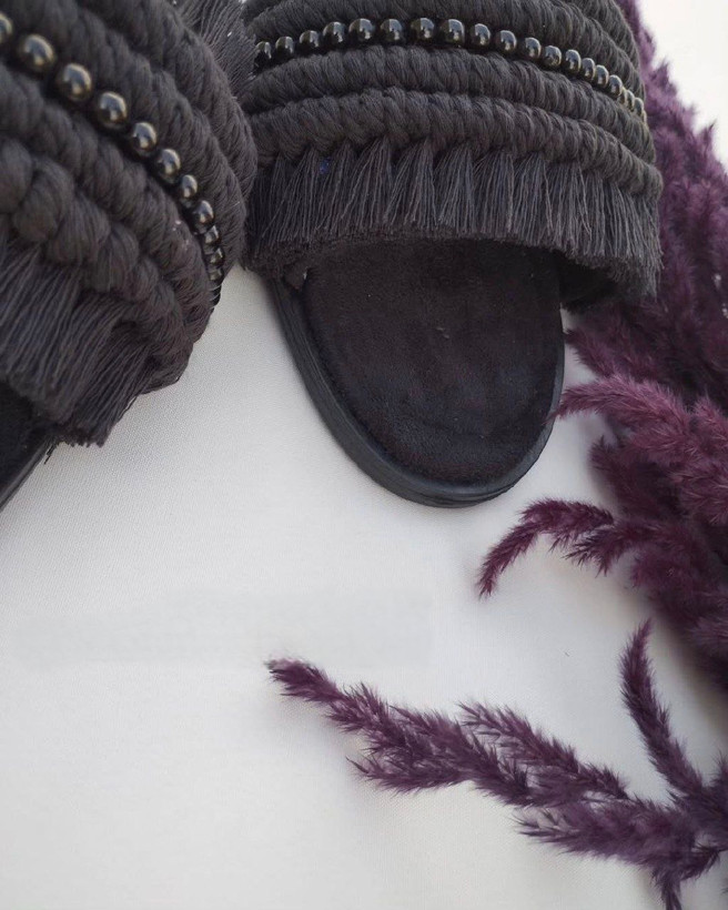 خرید صندل مکرومه با مروارد مشکی