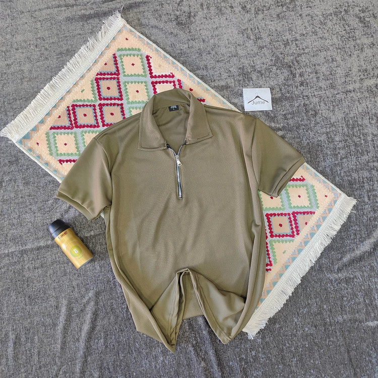 تیشرت نیم زیپ زیتونی