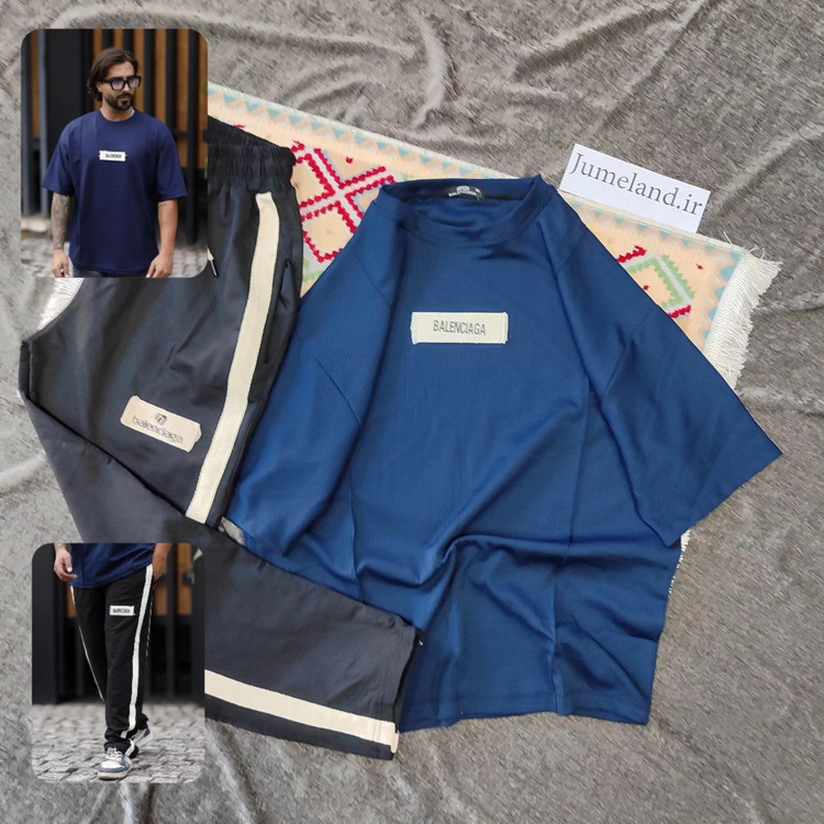 ست تیشرت باکسی و شلوار نیم بگ مراکشی سورمه ای