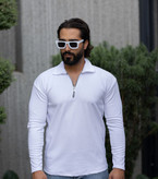 خرید استین بلند مردانه نیم زیپ سفید