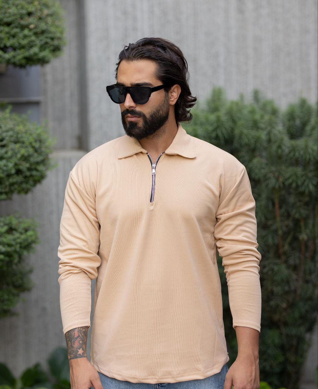 خرید بلوز کرمی نیم زیپ مردانه