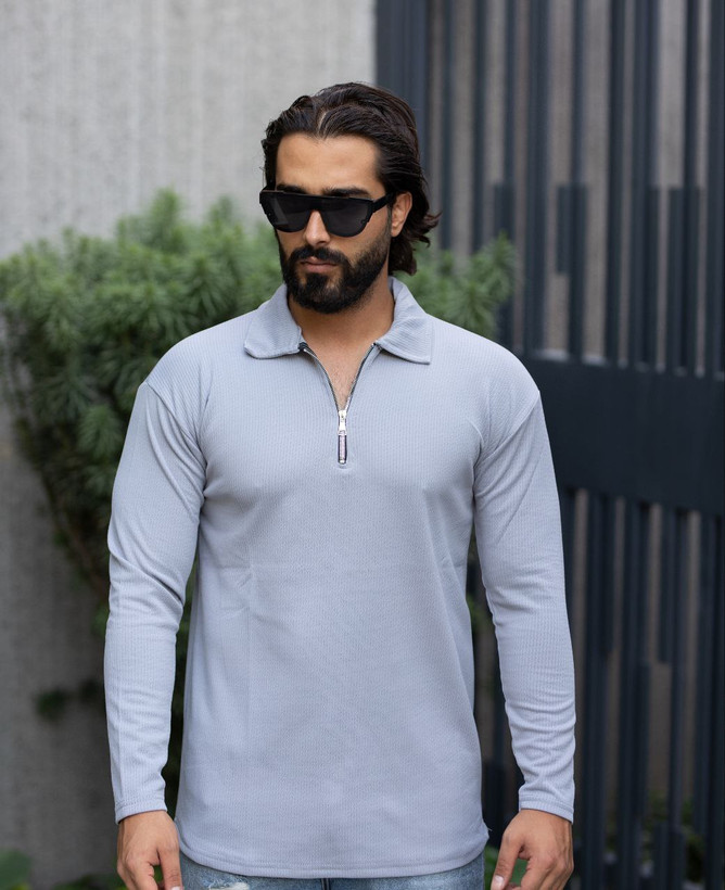خرید لباس آستین بلند نیم زیپ طوسی