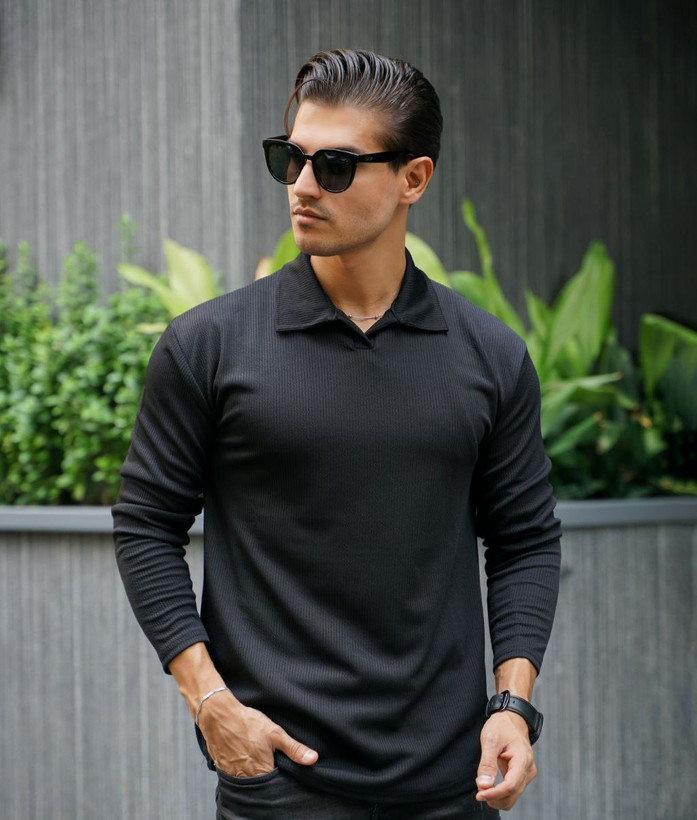 خرید بلوز مردانه مشکی استین بلند