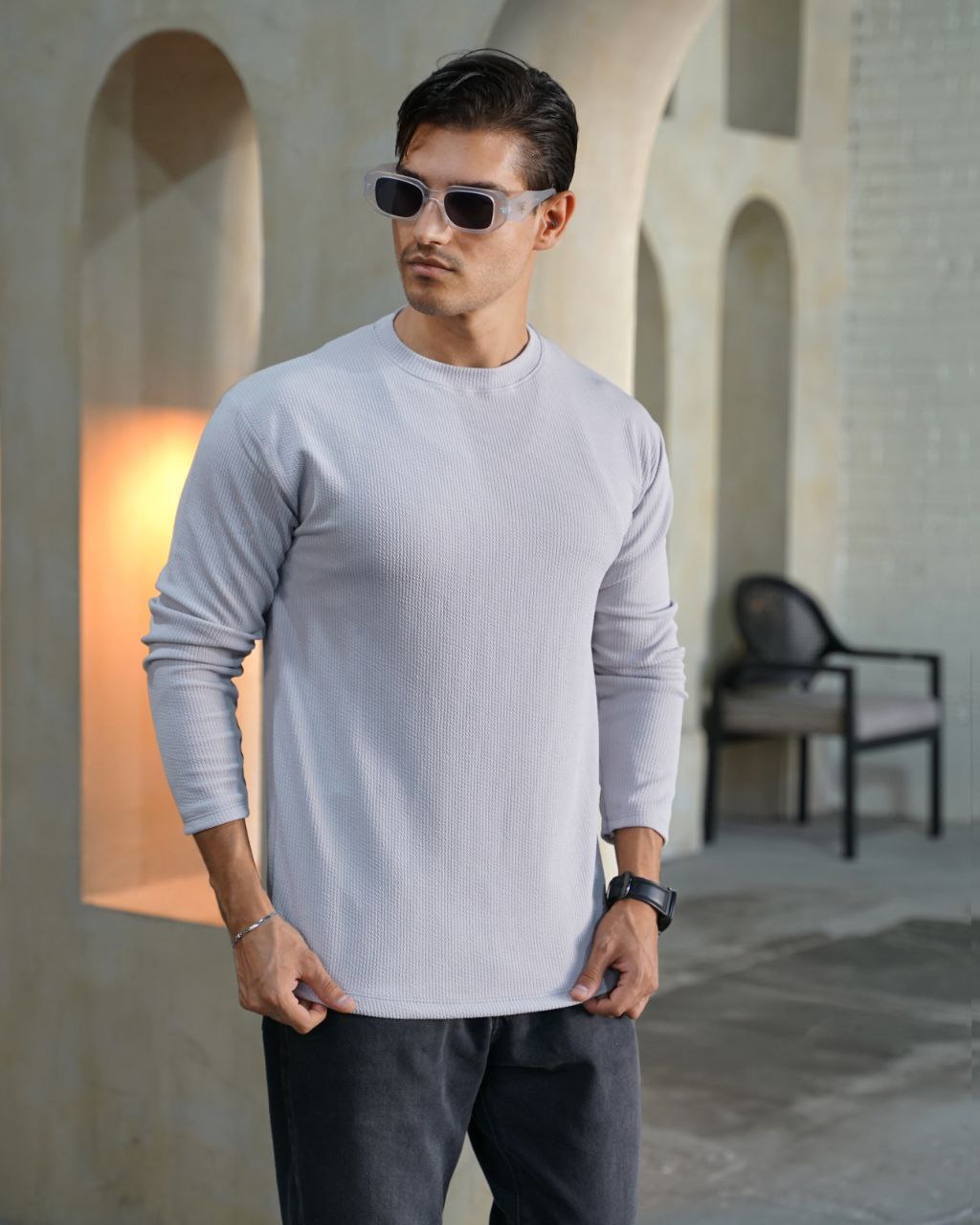 یقه گرد مردانه آستین بلند