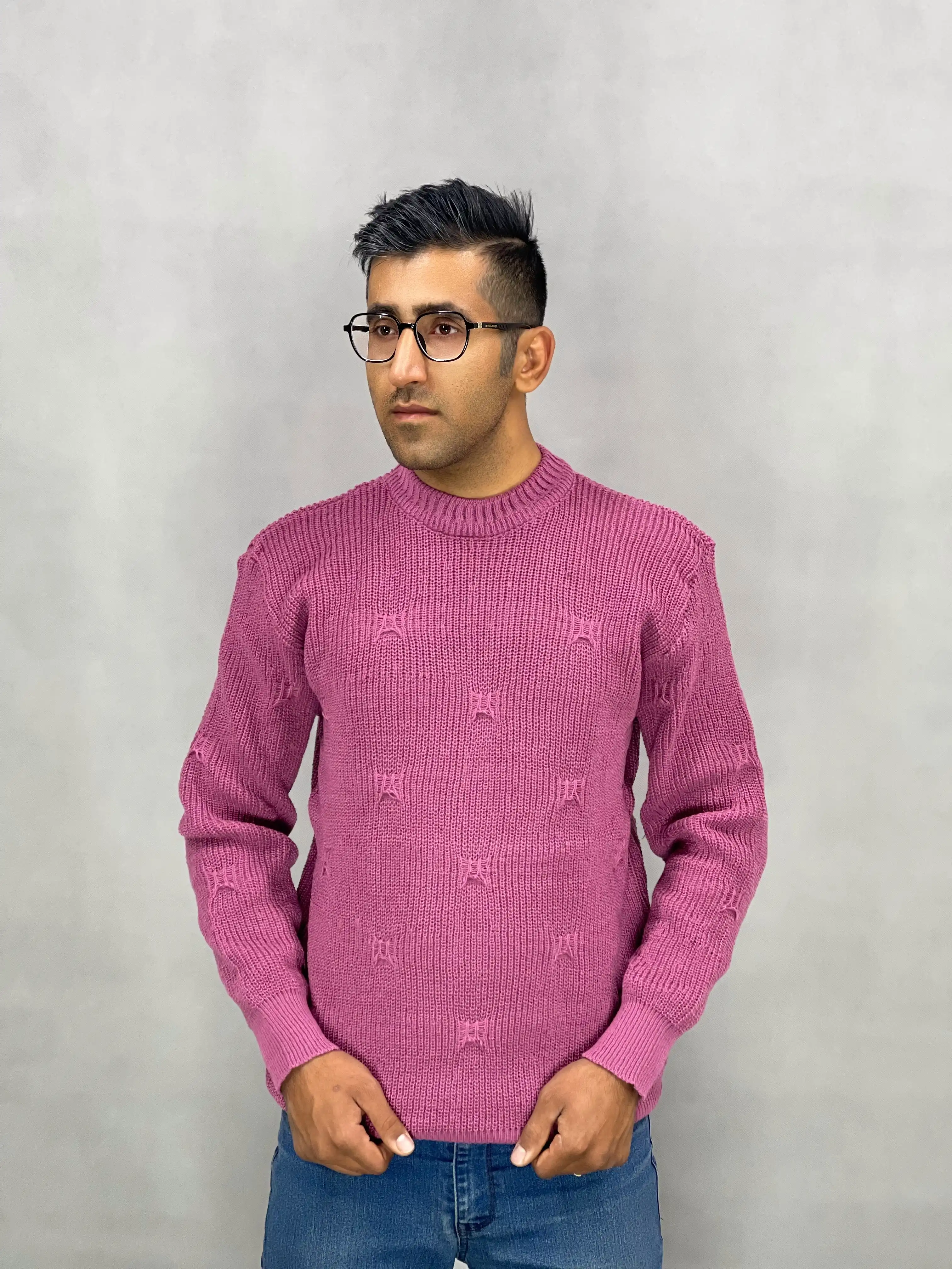 خرید بافت یقه گرد مردانه سرخ ابی